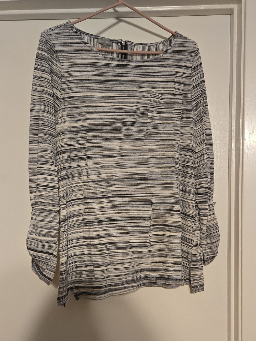 Talbots Gray and White Striped Boatneck Top